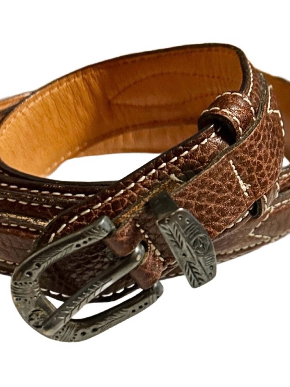 Cole-Haan ~ Men’s Size 40 (Large) ~ Western Brown Leather Belt W/ Silver Buckle